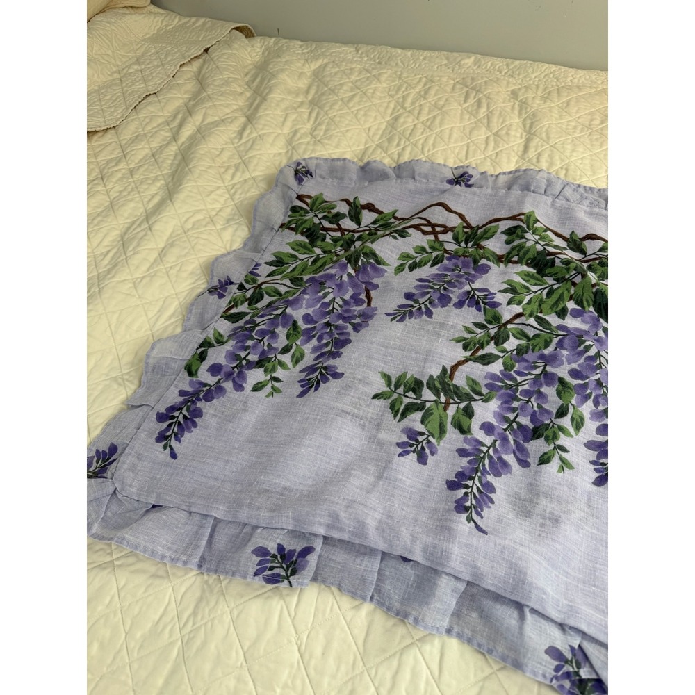 Purple Wisteria Floral Linen Ruffle Pillow Sham Cottagecore Lavender Bedding